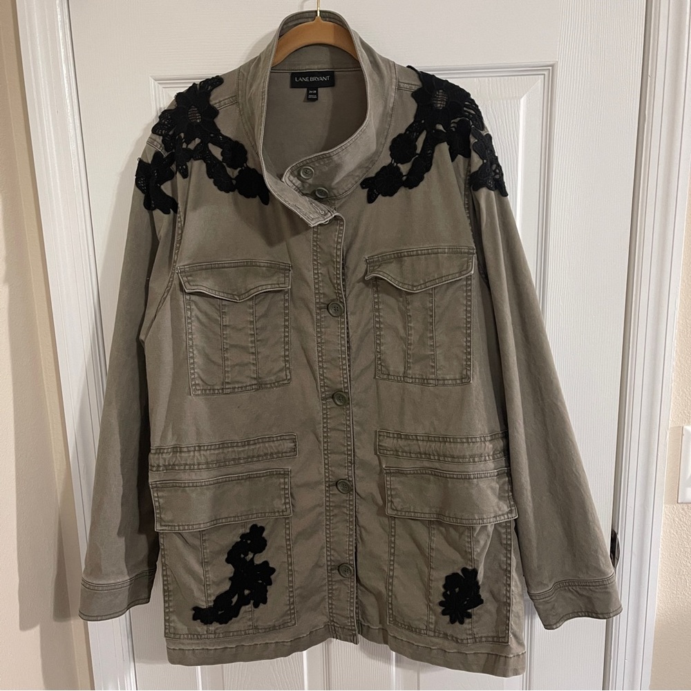 Lane Bryant Camo Green Military Jacket with Lace Overlays size 26/28